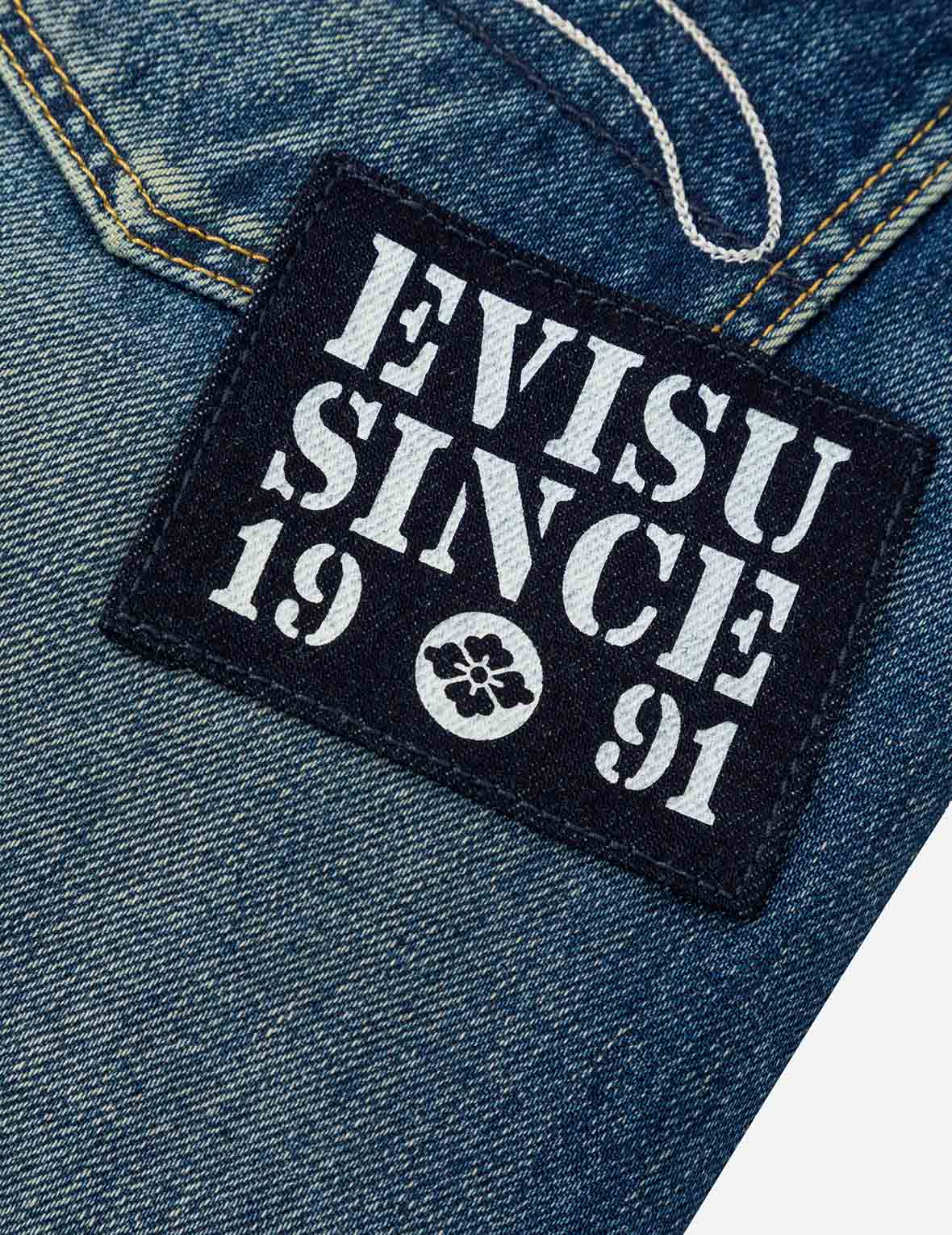 Seagull Embroidery and "EVISU SINCE 1991" Print Patch Carrot Fit Jeans #2017