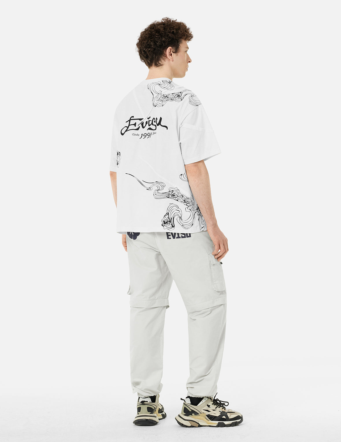 Kamon and Logo Prints Detachable Leg Panel Fashion Fit  Woven Cargo Jogger
