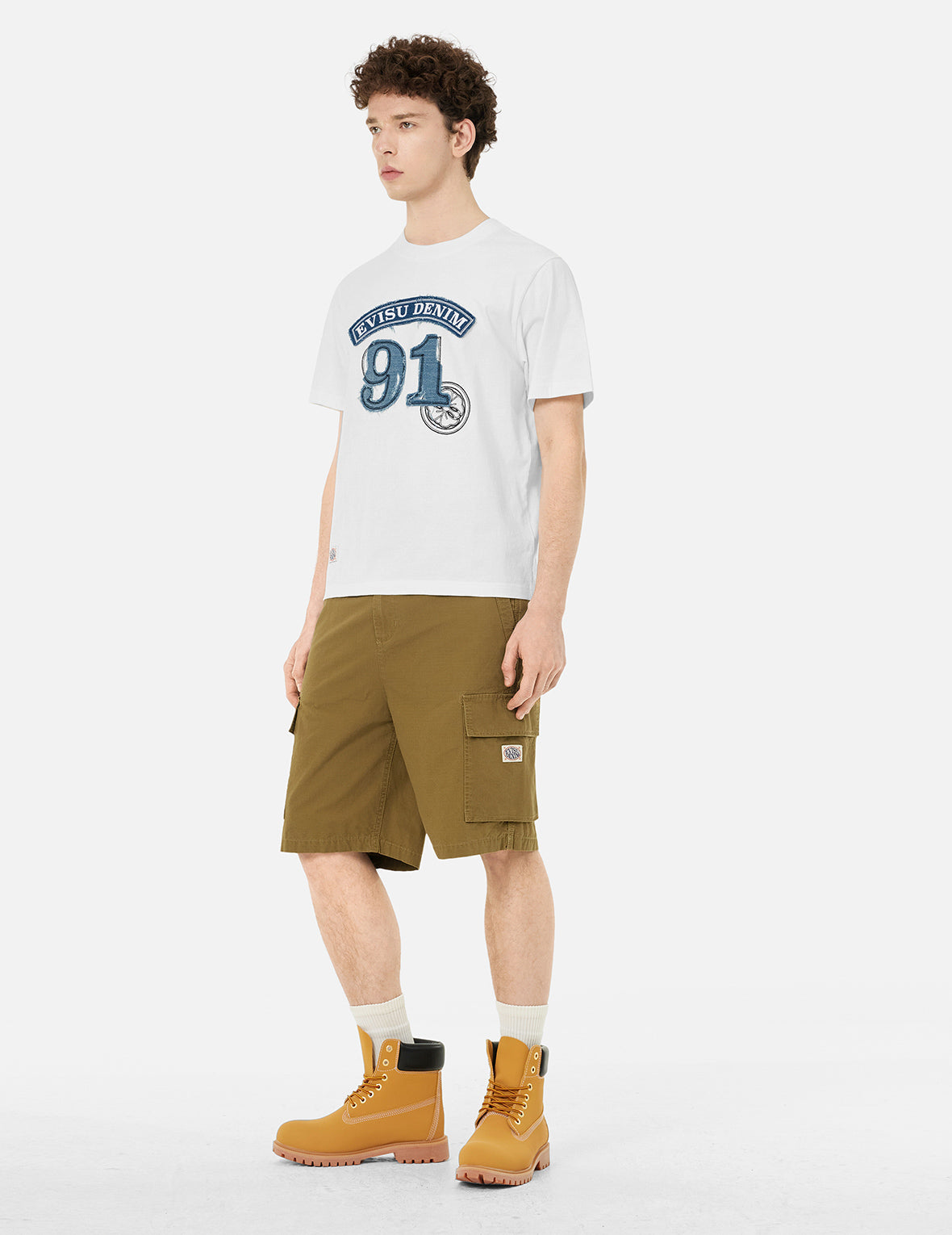 Kamon and "91" Appliqué Embroidery Regular Fit Cargo Shorts
