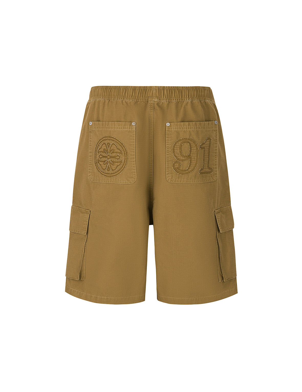 Kamon and "91" Appliqué Embroidery Regular Fit Cargo Shorts