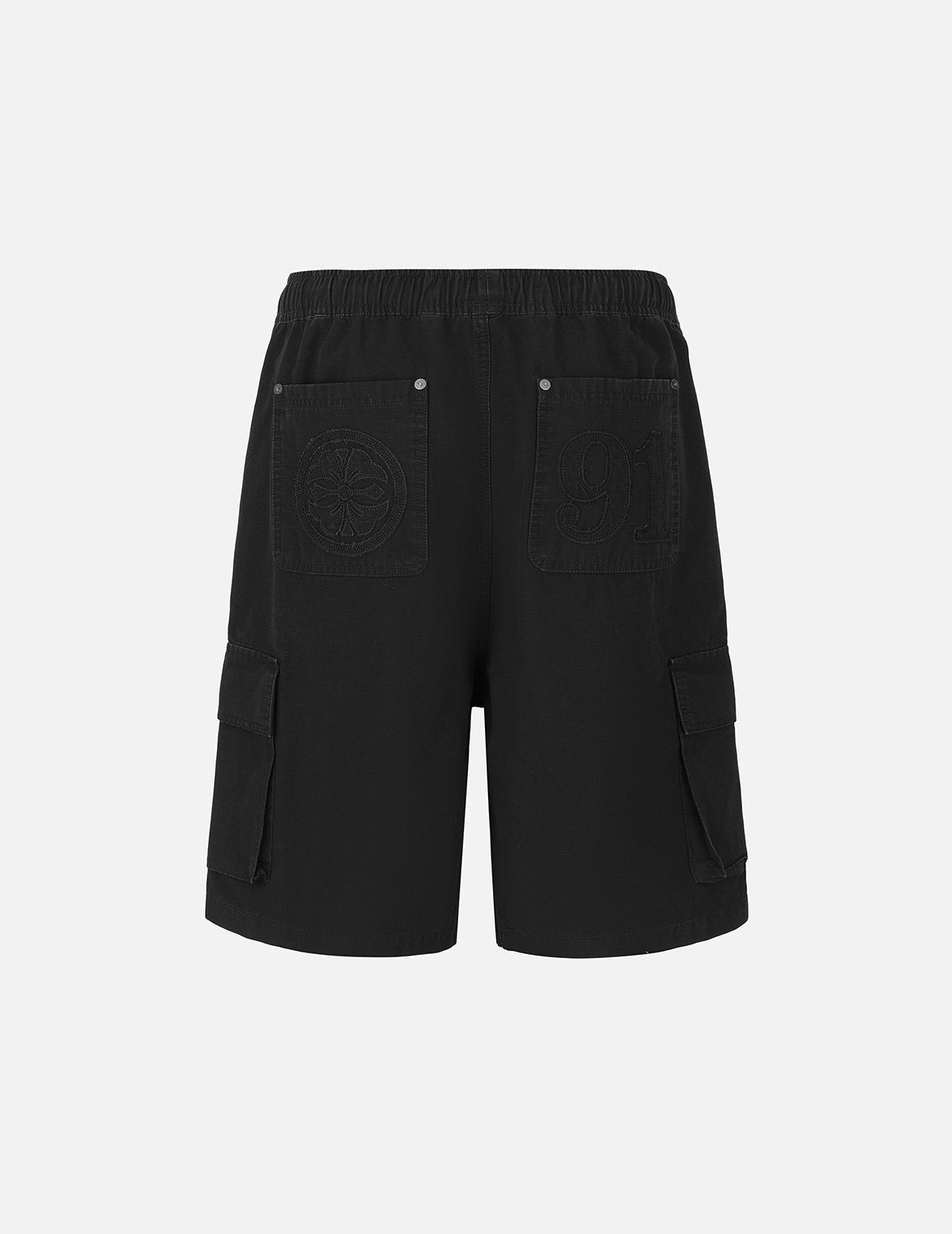 Kamon and "91" Appliqué Embroidery Regular Fit Cargo Shorts