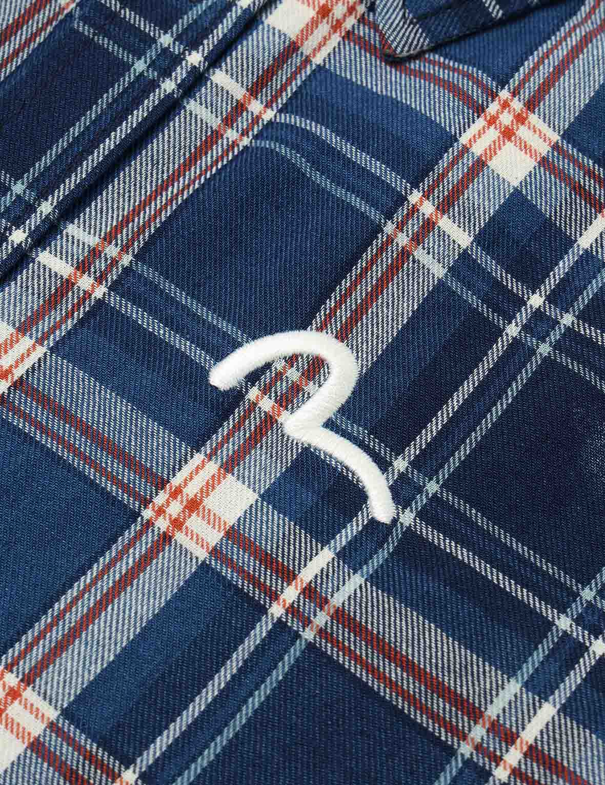 滿地海鷗印花寬版休閒長格紋襯衫