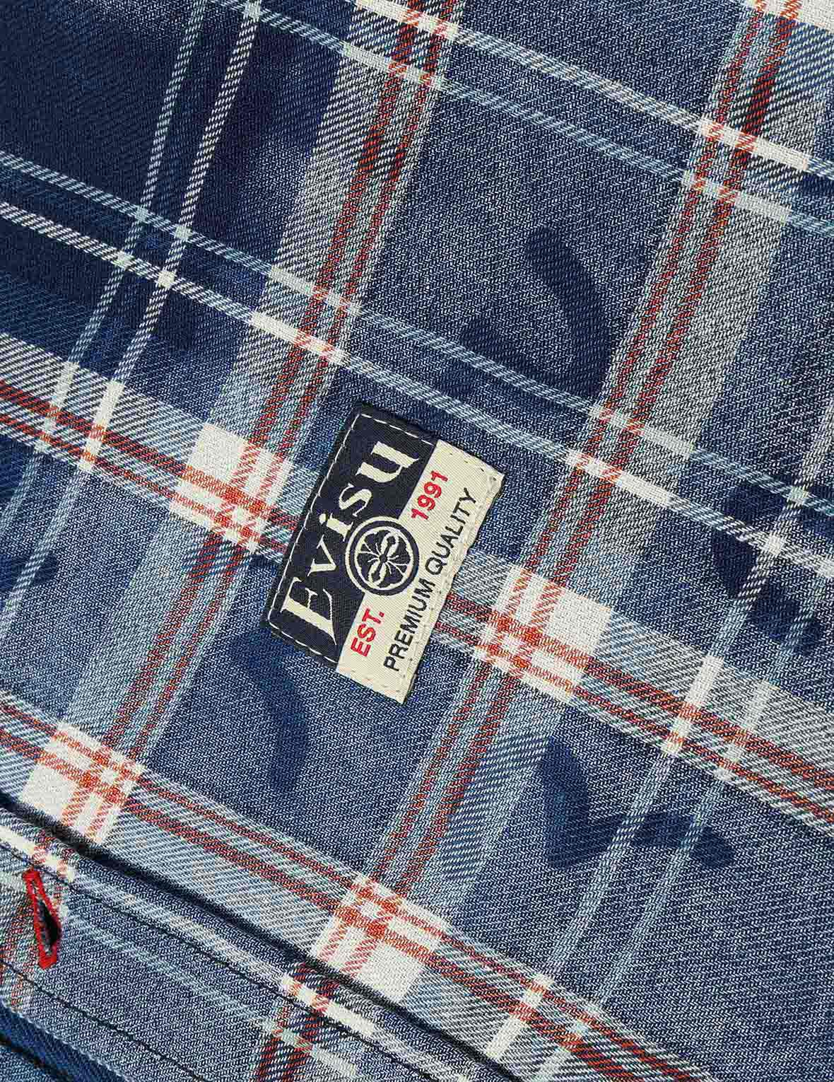 滿地海鷗印花寬版休閒長格紋襯衫