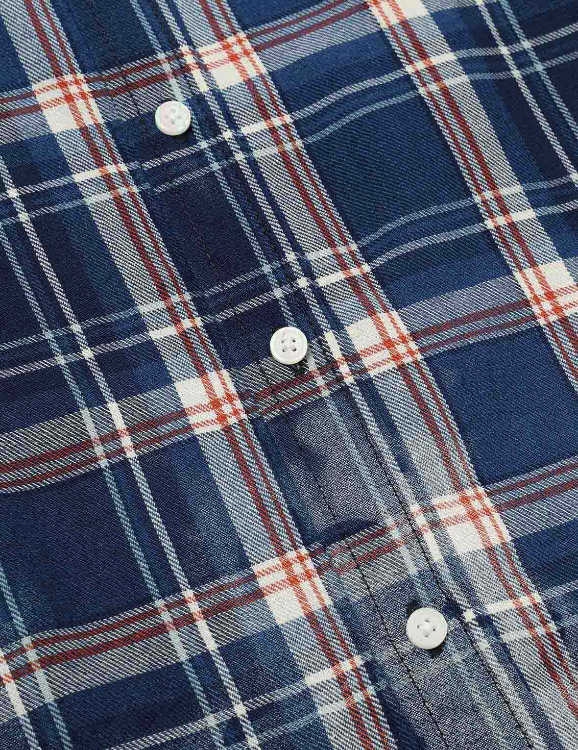 滿地海鷗印花寬版休閒長格紋襯衫