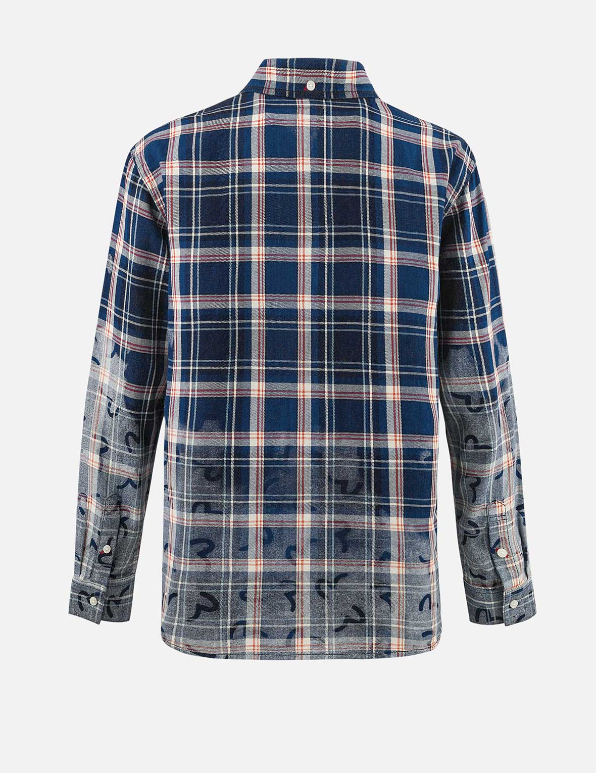 滿地海鷗印花寬版休閒長格紋襯衫