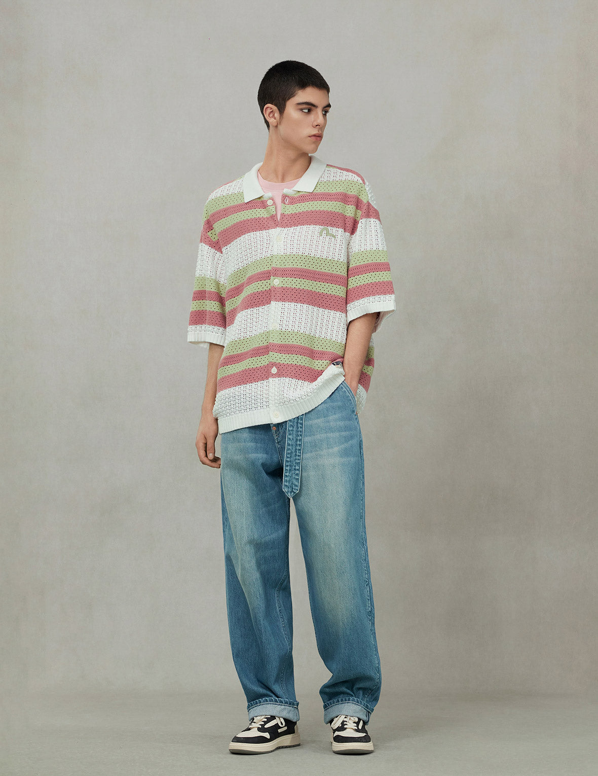 Seagull Embroidery Relax Fit Short-Sleeve Knitted Shirt