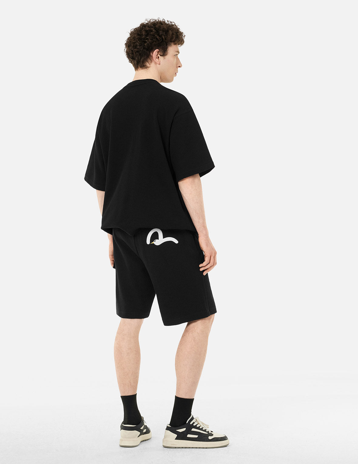 Seagull and Logo Embroidery Fashion Fit Waffle Sweatshorts