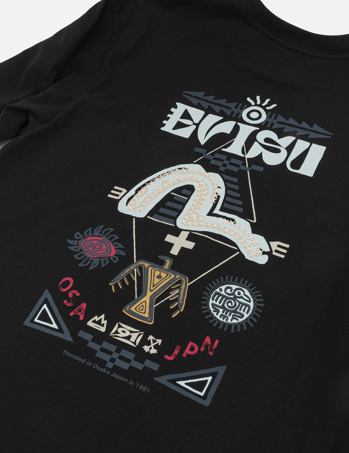 假兩件印地安圖騰印花寬版休閒長袖T恤