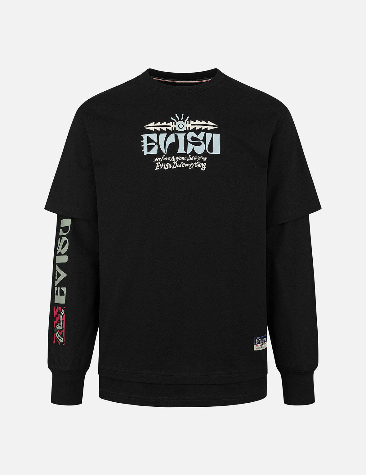 假兩件印地安圖騰印花寬版休閒長袖T恤