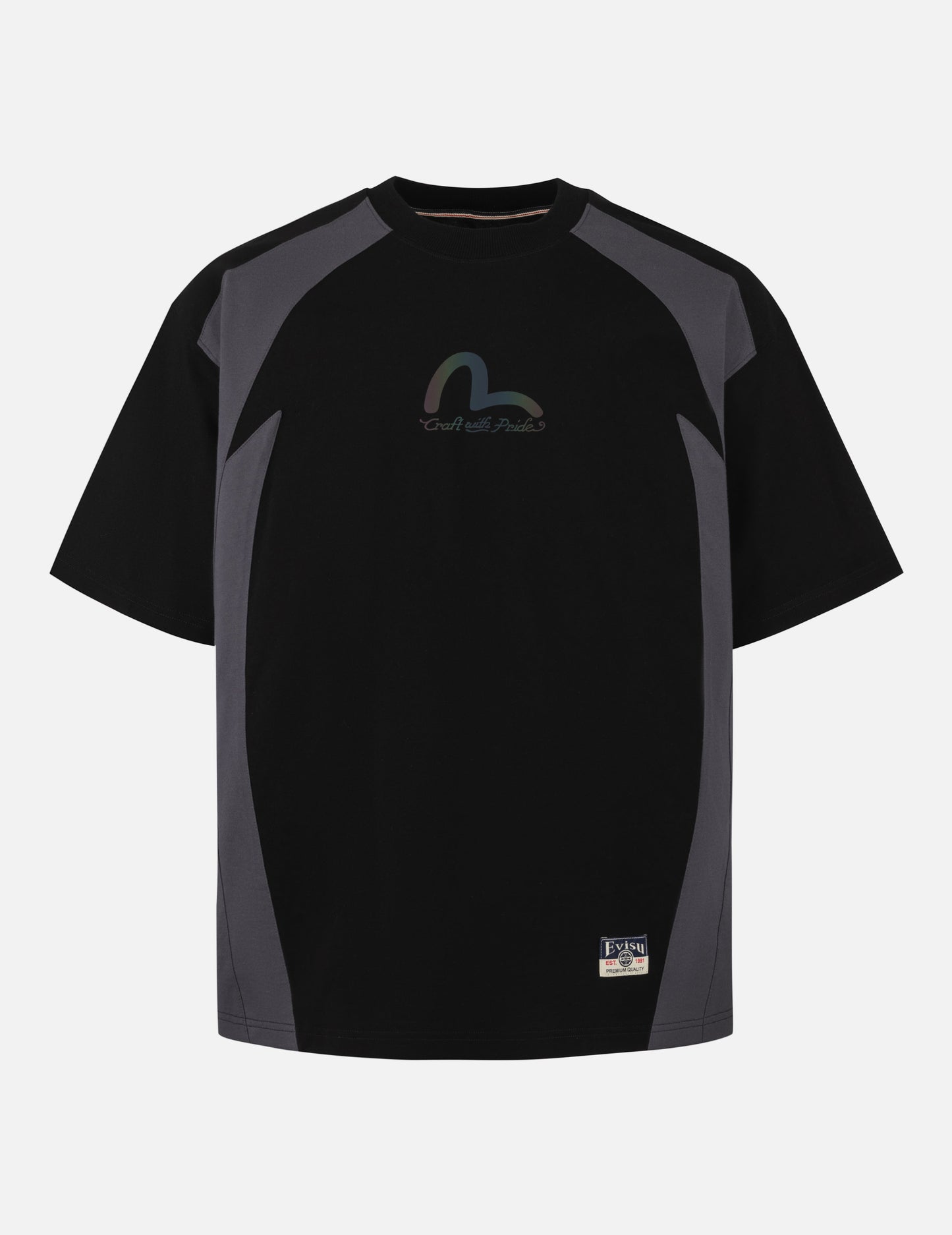 Panel Blocking with Colorful Logo Print Loose Fit T-Shirt