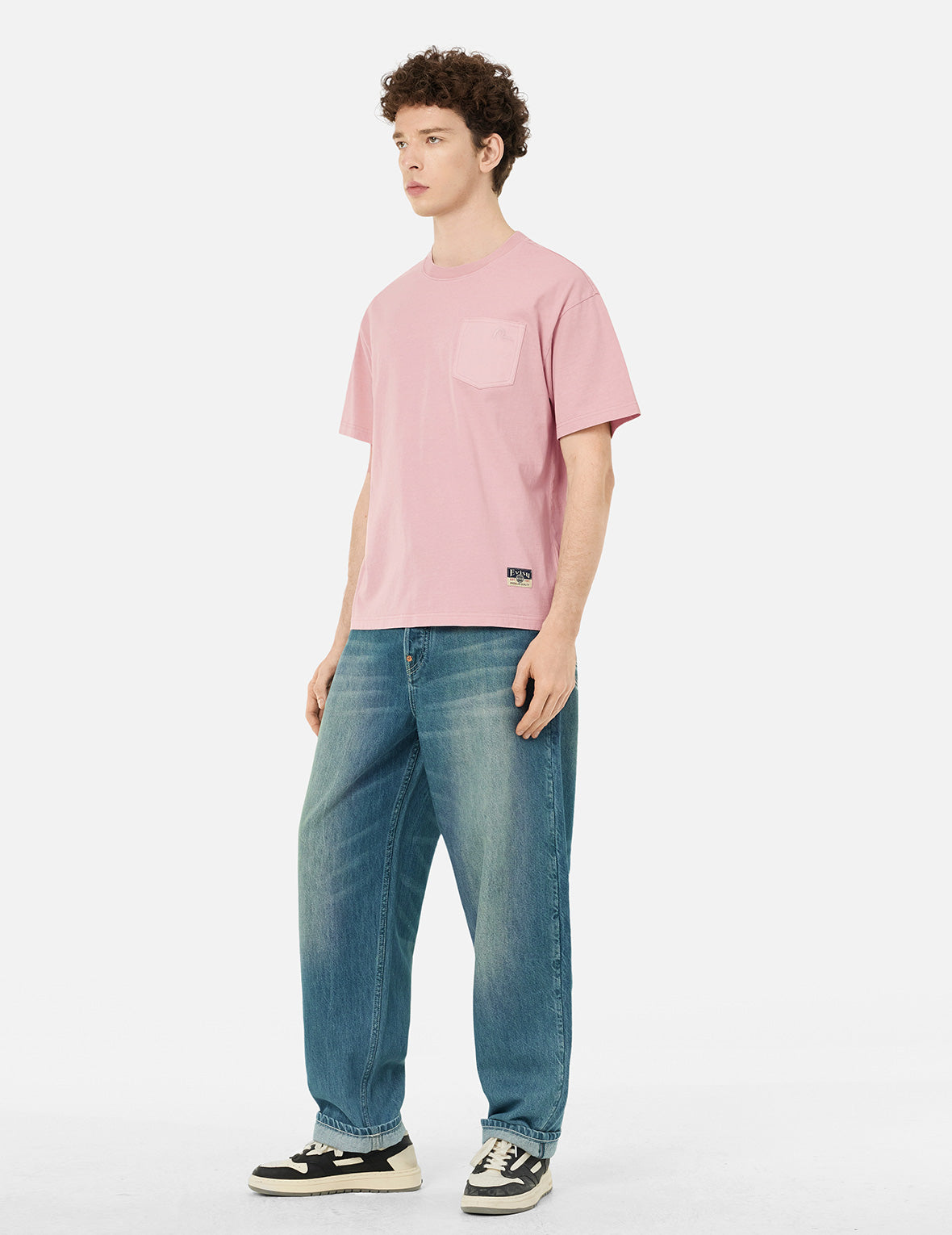 海鷗刺繡縫線口袋寬版休閒T恤