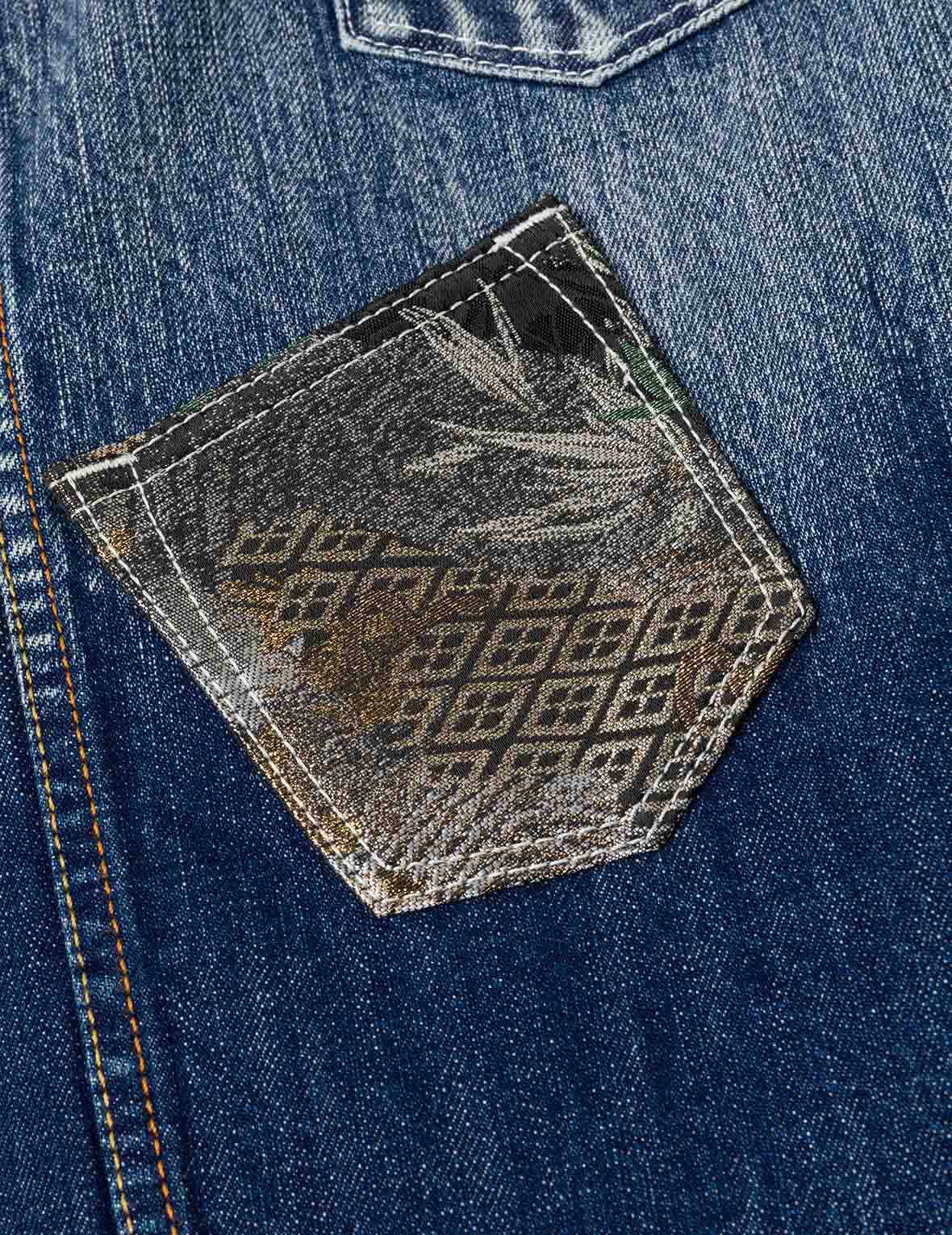 Brocade Patch Multi-pocket Denim Jacket