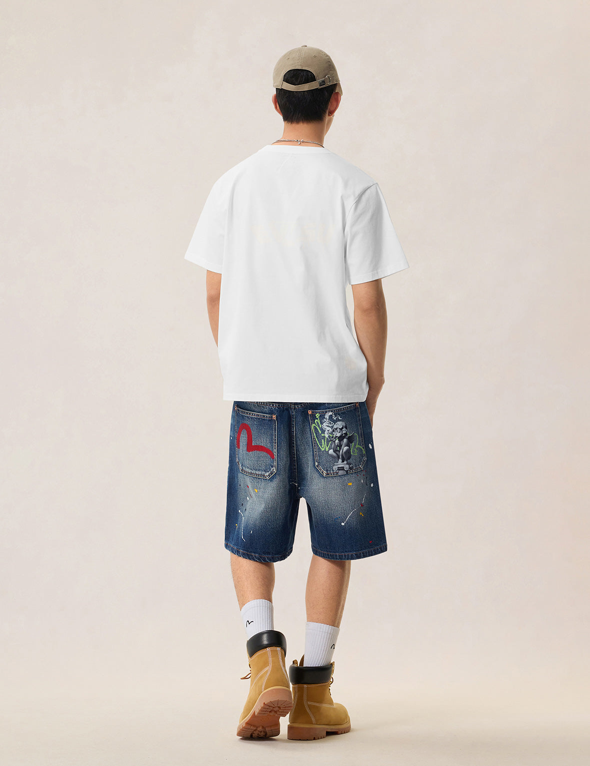 Graffiti Angel Pocket Denim Shorts