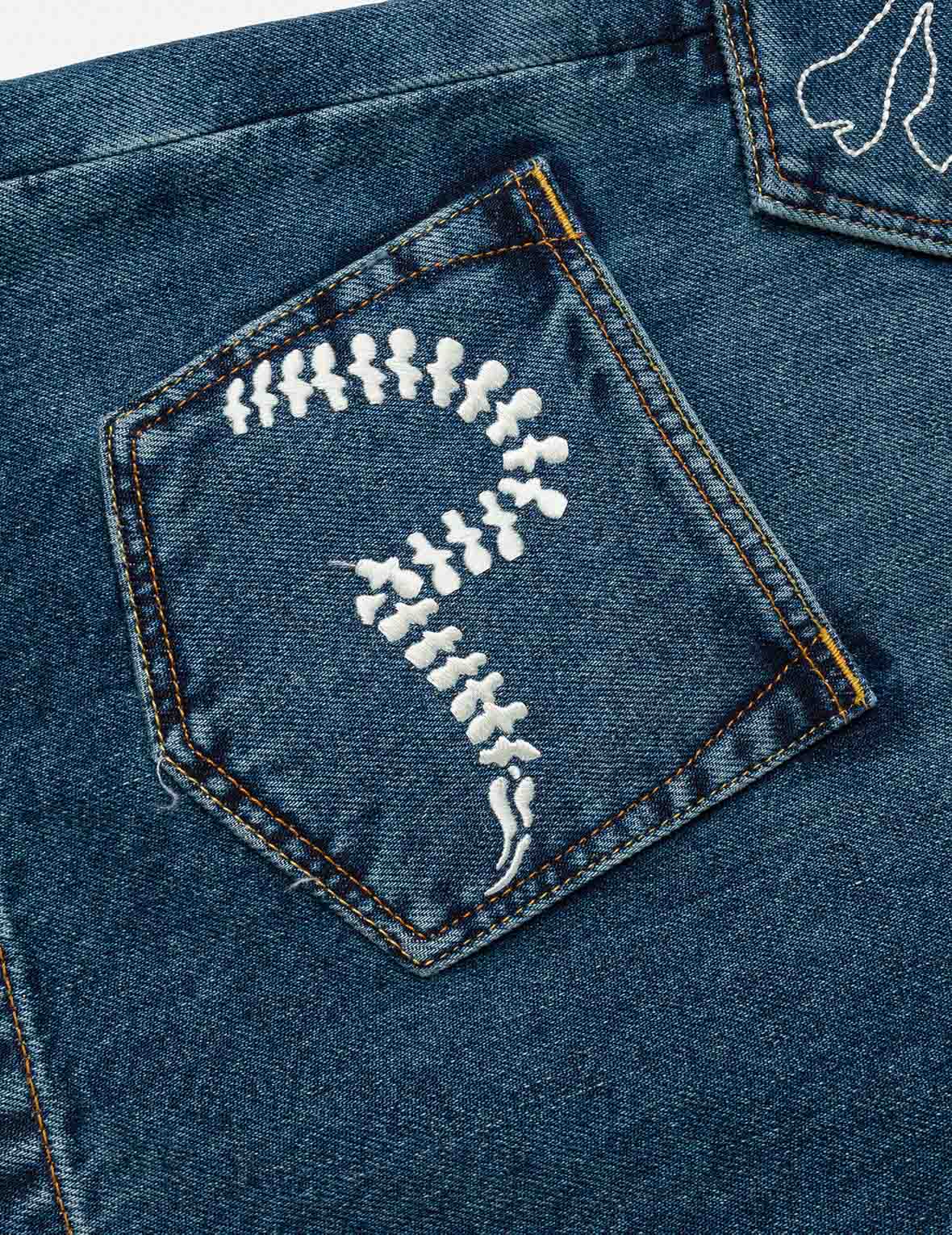 骷髏多口袋牛仔短褲