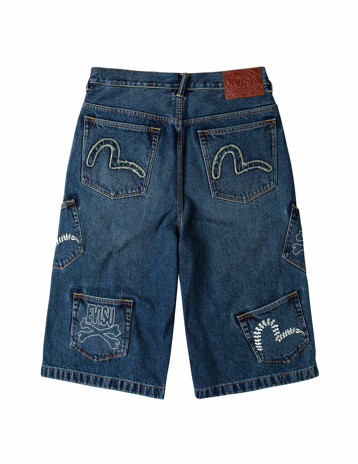 骷髏多口袋牛仔短褲