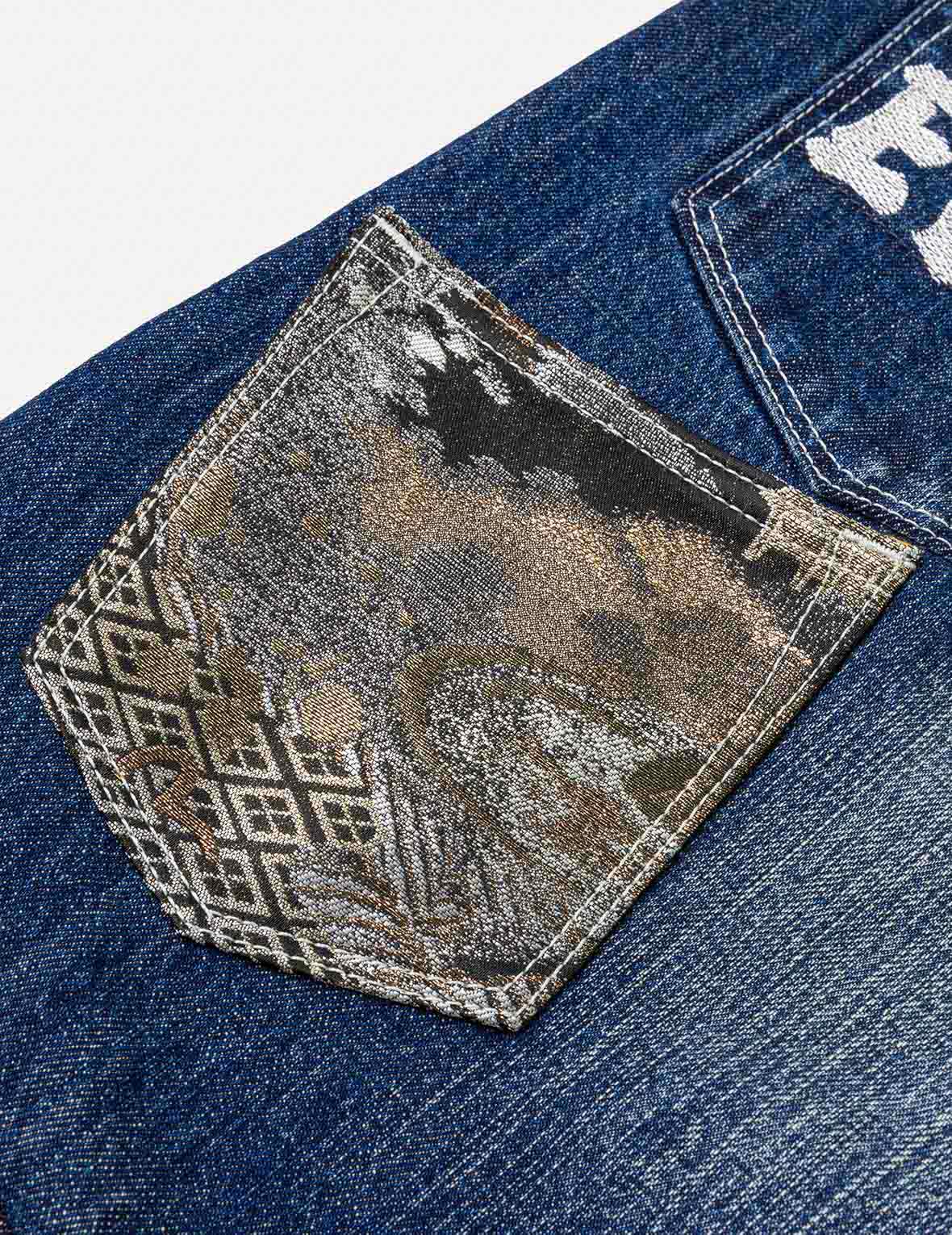 Brocade Patchwork Denim Jeans #2017