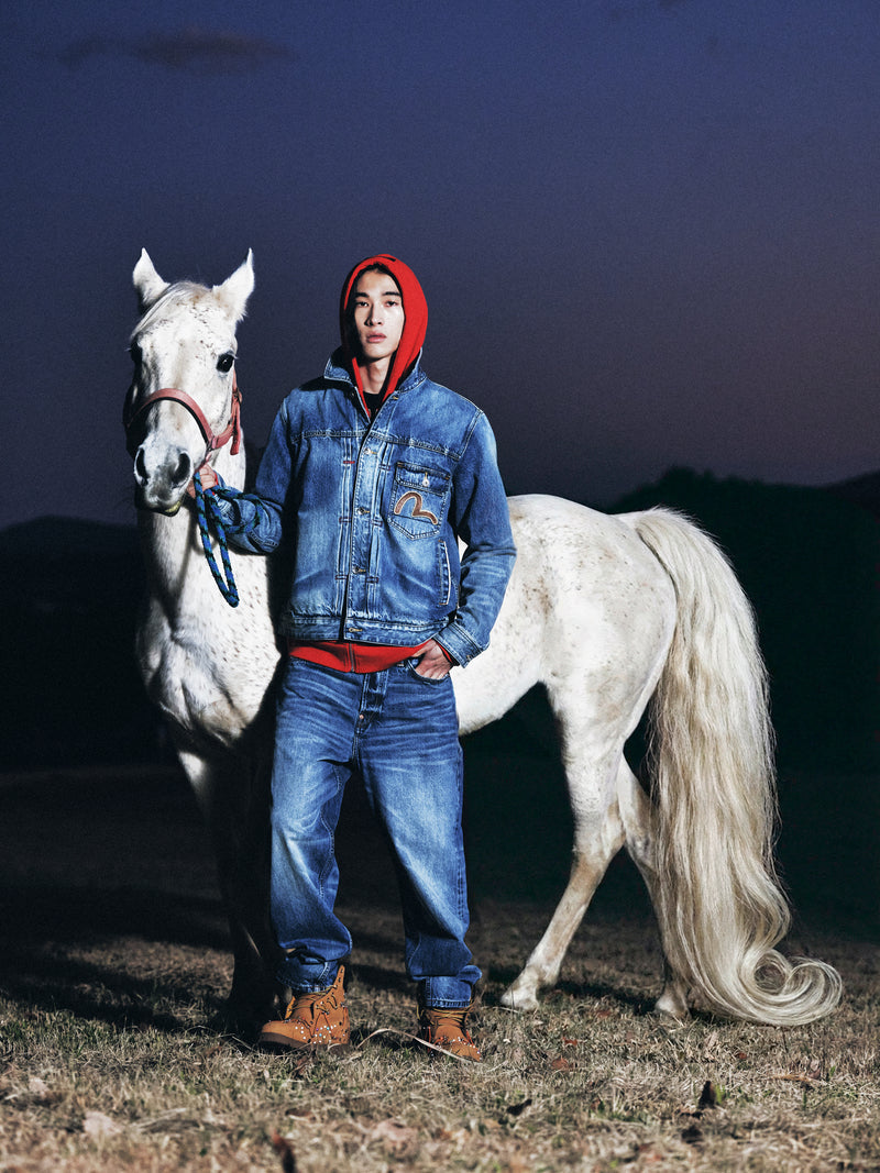 海鷗貼布植絨口袋牛仔褲 #2030