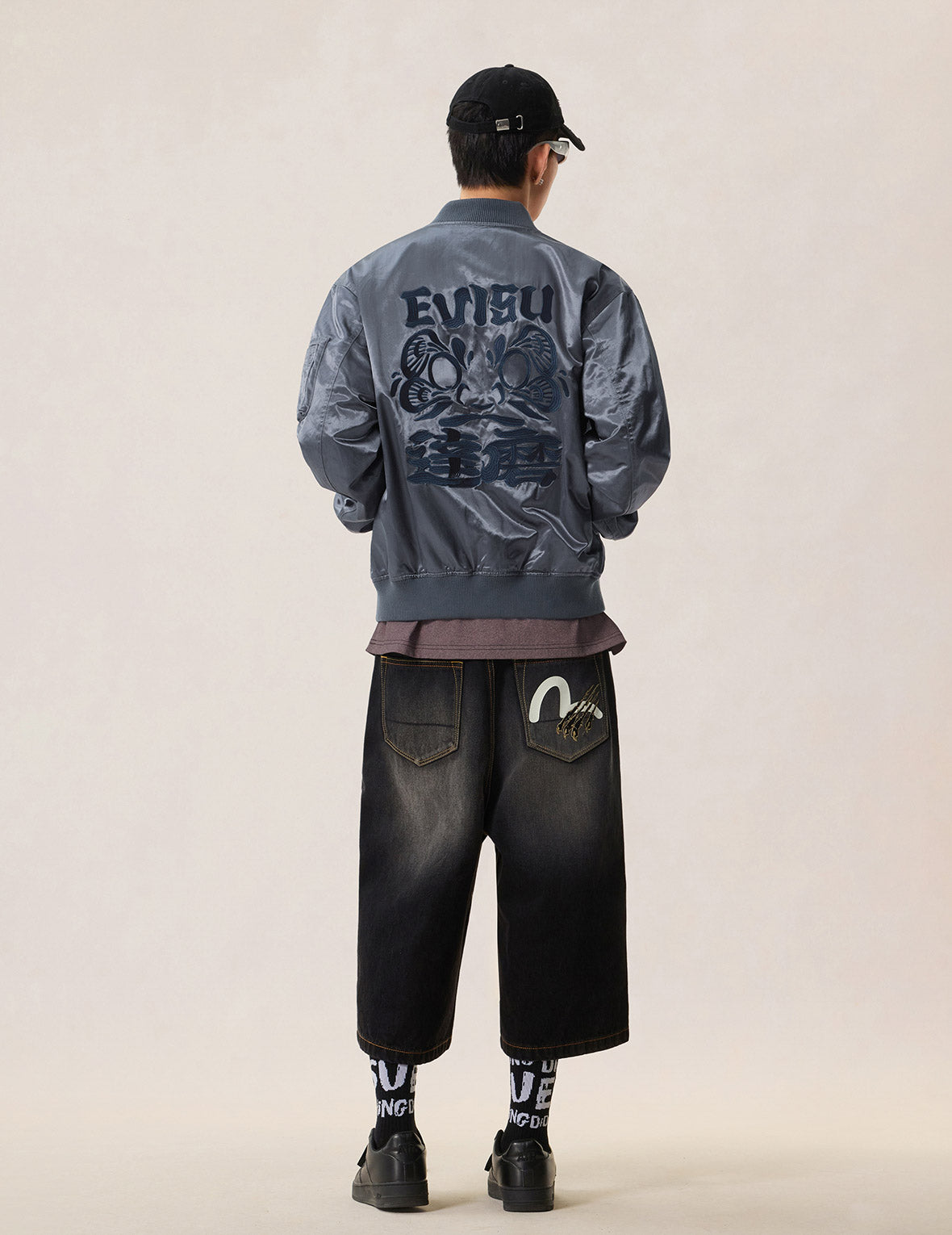 Garment Dyed Daruma Embroidery Bomber Jacket