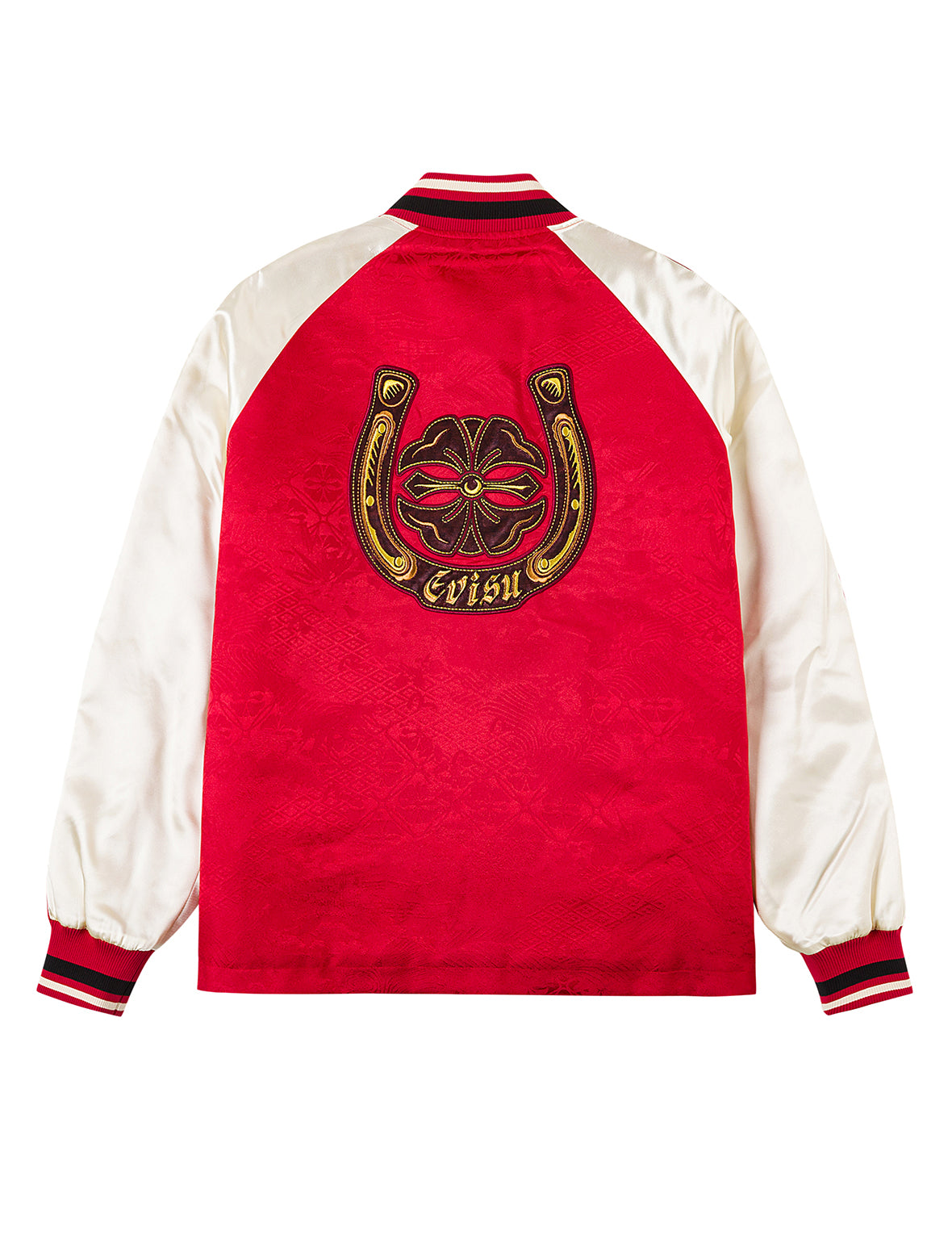 提花滿印夾棉中式外套 - 紅