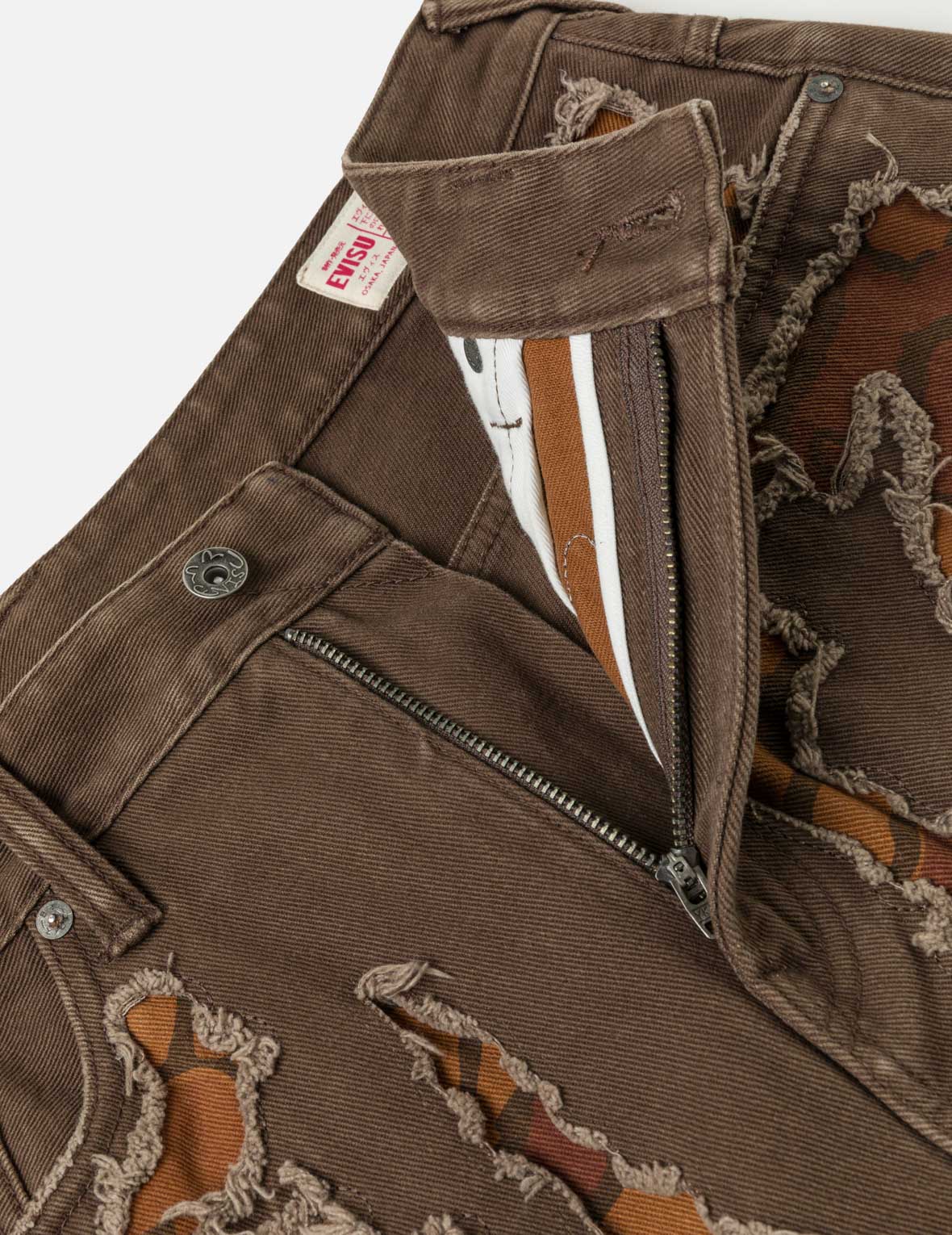 Ishigaki Camouflage Patchwork Denim Shorts