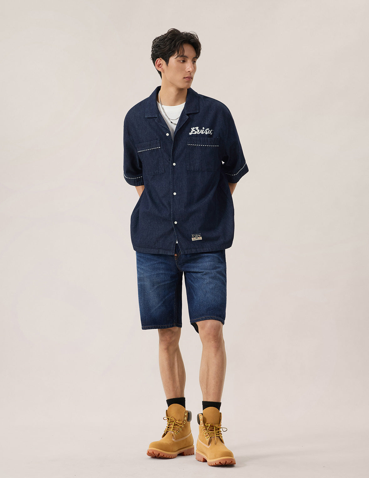 Whip-stitch Dual Pocket Denim Shirt