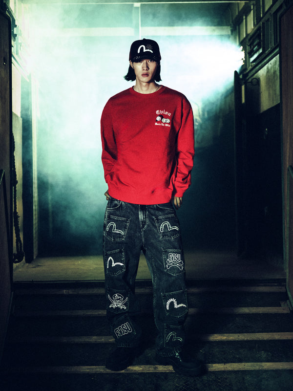 Poker Lucky Dice Embroidery Sweatshirt - Black