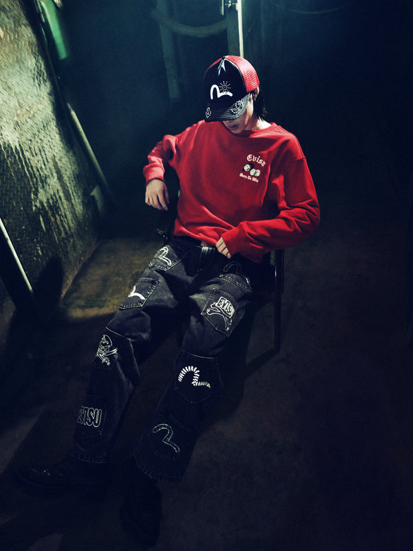 Poker Lucky Dice Embroidery Sweatshirt - Black