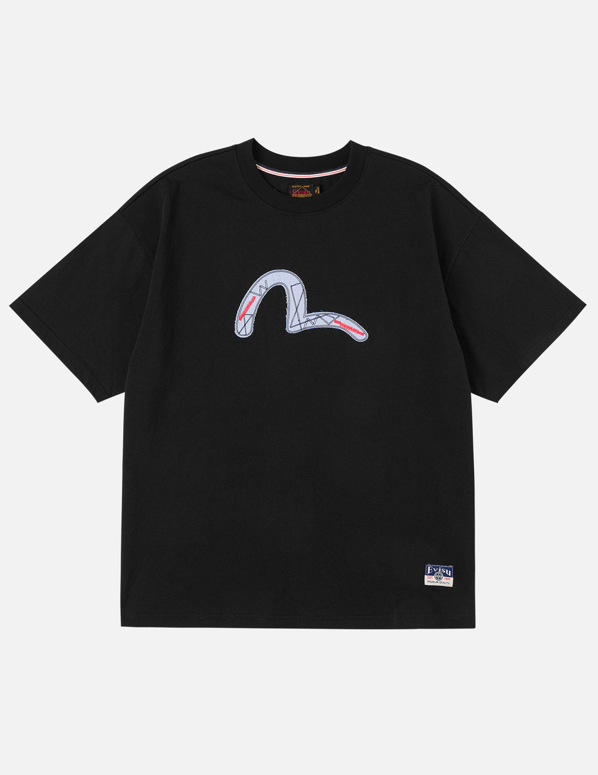 Fabric-mix Patchwork Seagull and Logo Applique T-shirt