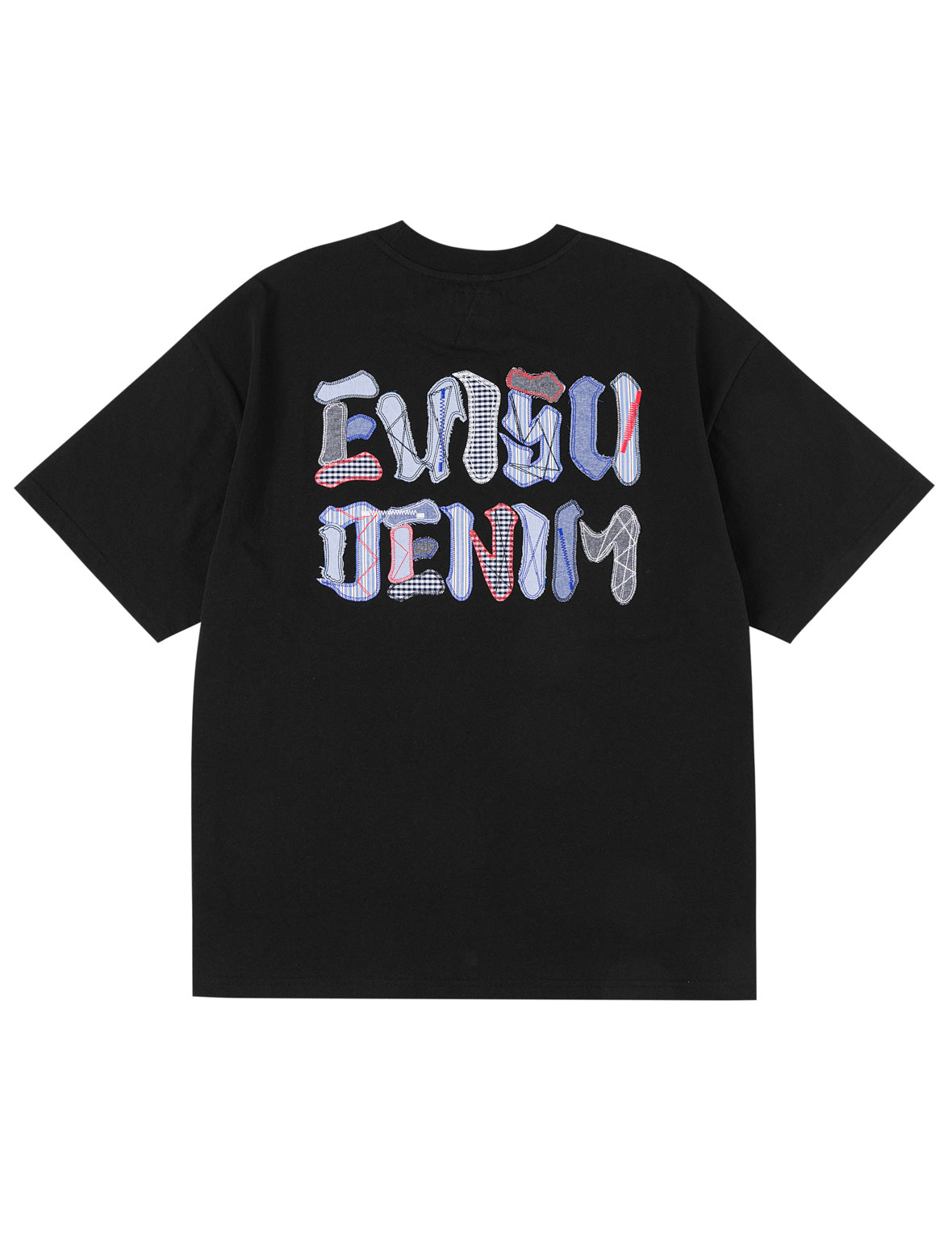 Fabric-mix Patchwork Seagull and Logo Applique T-shirt