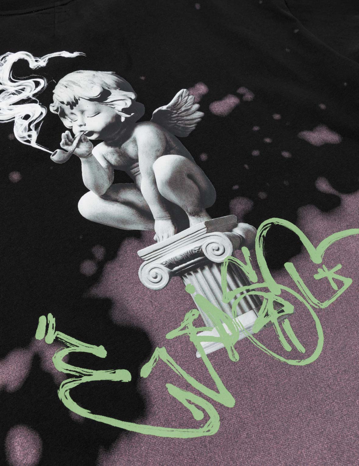 Baby Angel and Graffiti Print Dip-Dye T-shirt