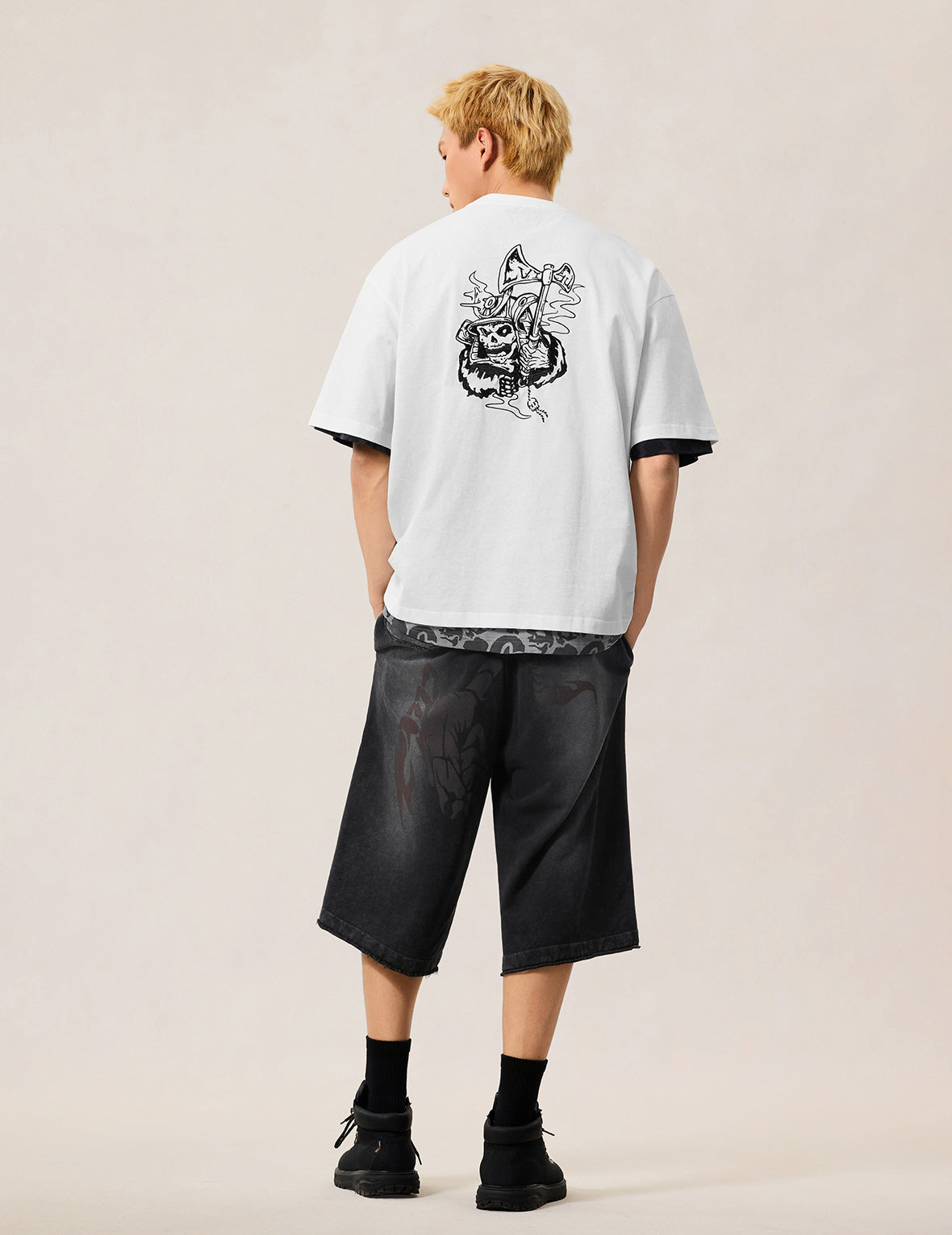 Skull Samurai Embroidery T-shirt
