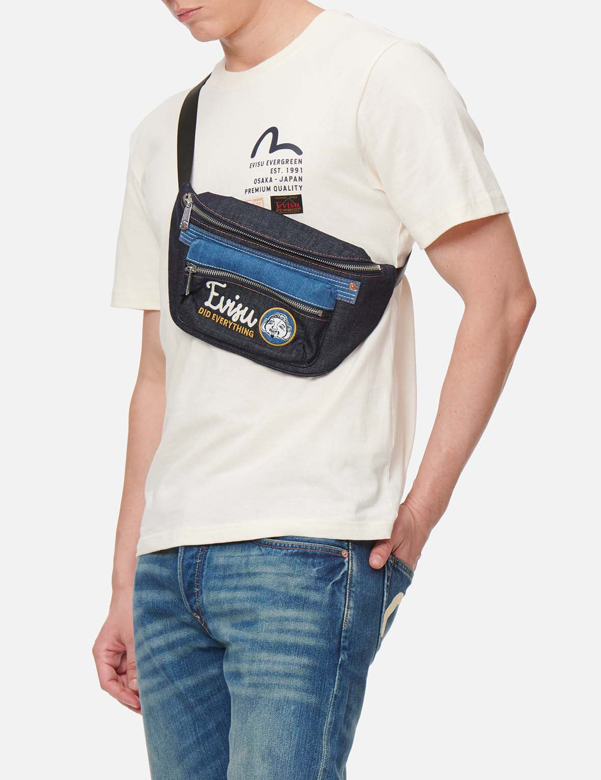 拼接式牛仔腰包