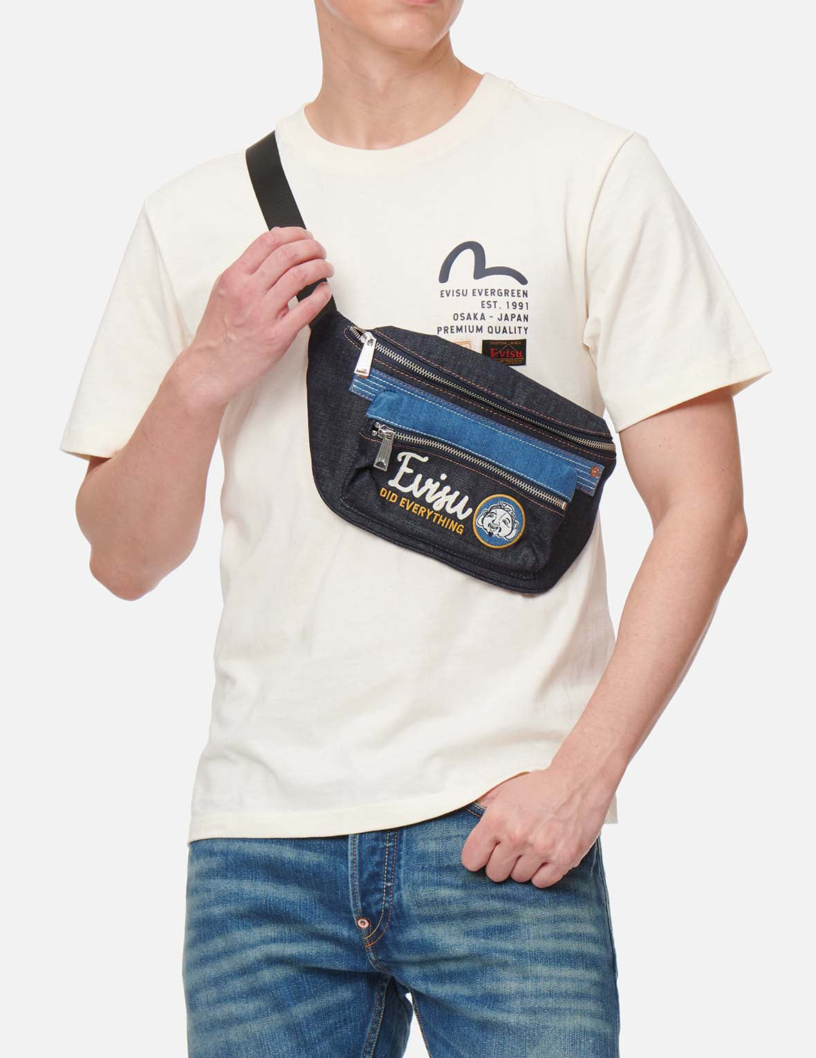 拼接式牛仔腰包