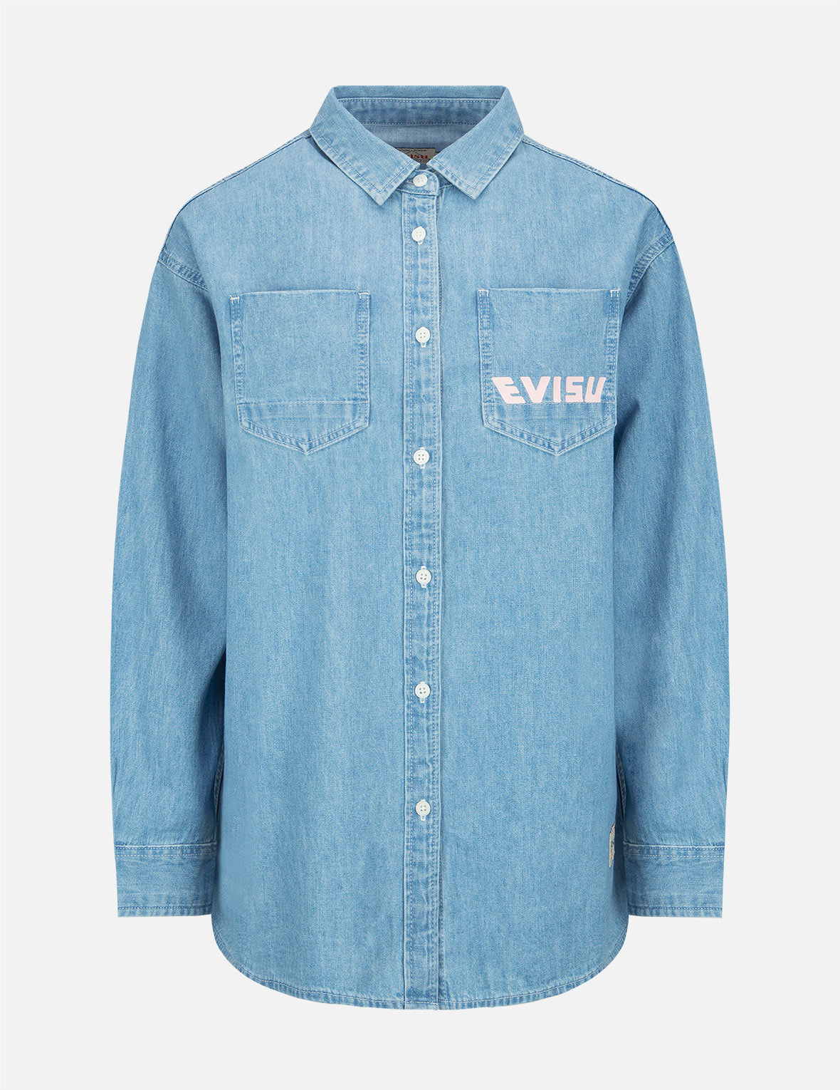 Fortune Cat with Daruma Print Denim Shirt