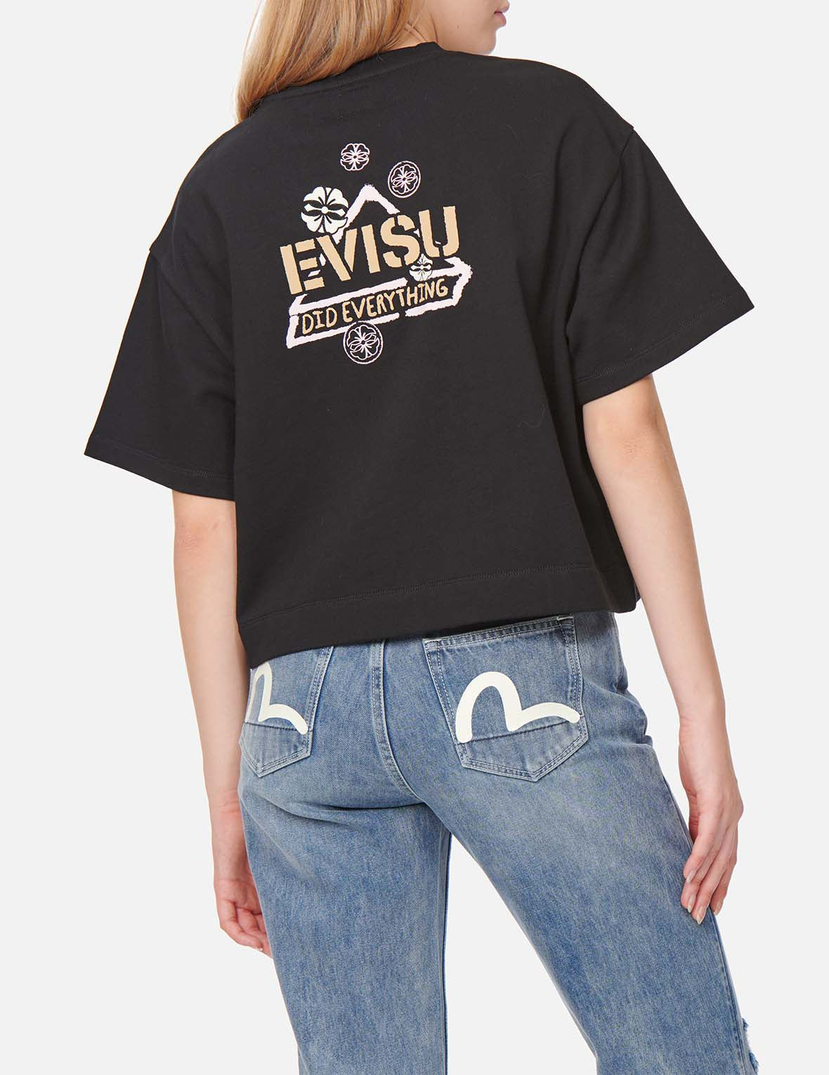 Kamon and Logo Print Drop-shoulder Cropped Sweatshirt