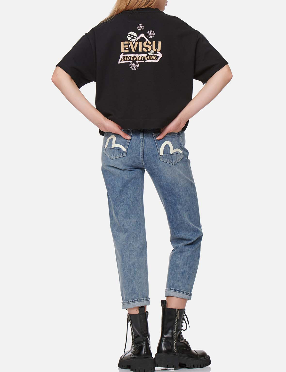 Kamon and Logo Print Drop-shoulder Cropped Sweatshirt