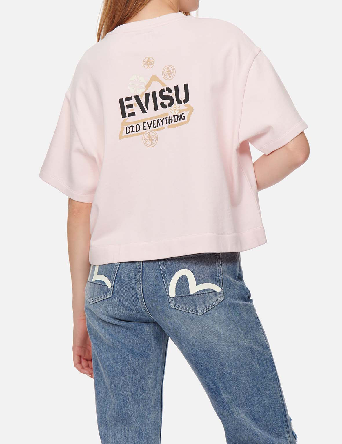 Kamon and Logo Print Drop-shoulder Cropped Sweatshirt