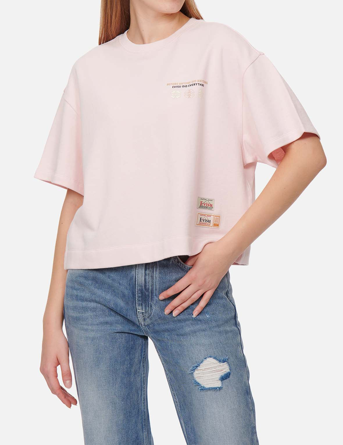 Kamon and Logo Print Drop-shoulder Cropped Sweatshirt