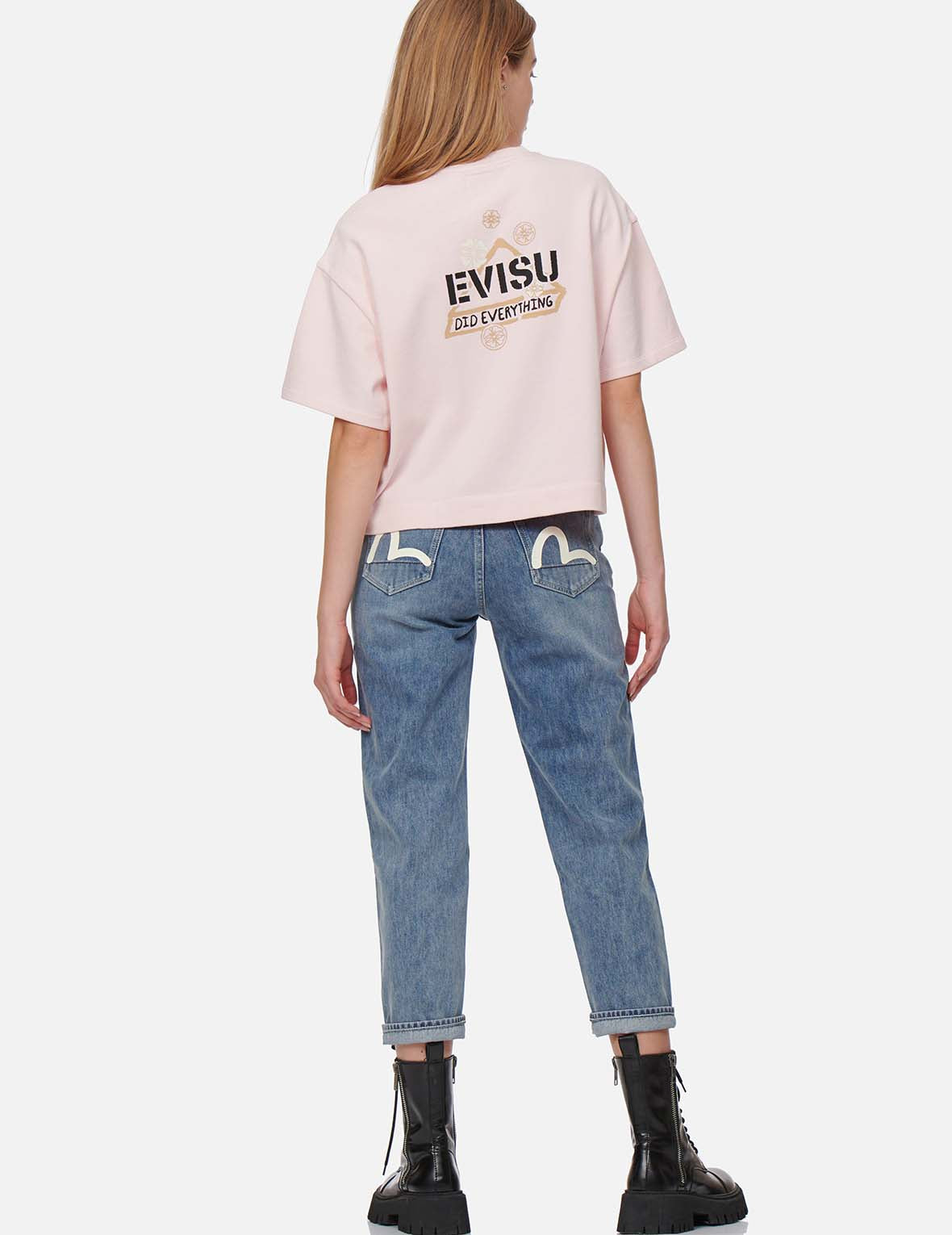 Kamon and Logo Print Drop-shoulder Cropped Sweatshirt