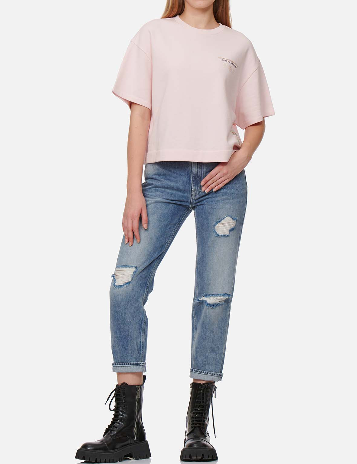 Kamon and Logo Print Drop-shoulder Cropped Sweatshirt