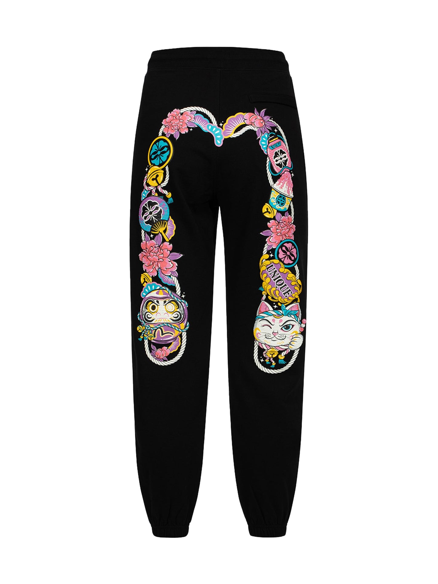 Daruma and Fortune Cat Print Daicock Loose Fit Sweatpants