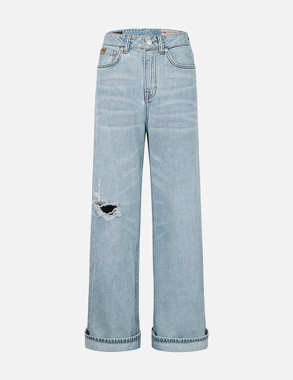 Distressed Seagull Appliqué Fashion Fit Wide-leg Jeans