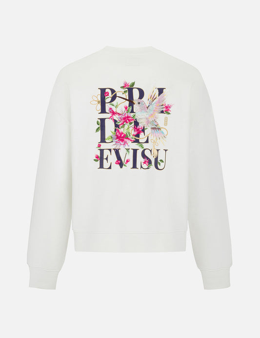 Hummingbird and Magnolia Embroidery Oversized Sweatshirt