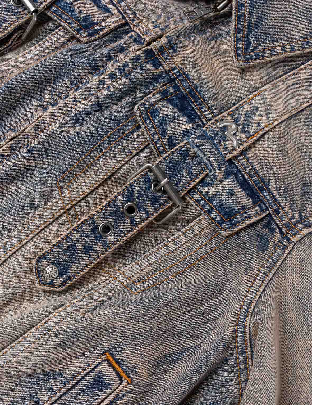 Two Tone Washed Bondage Denim Jacket