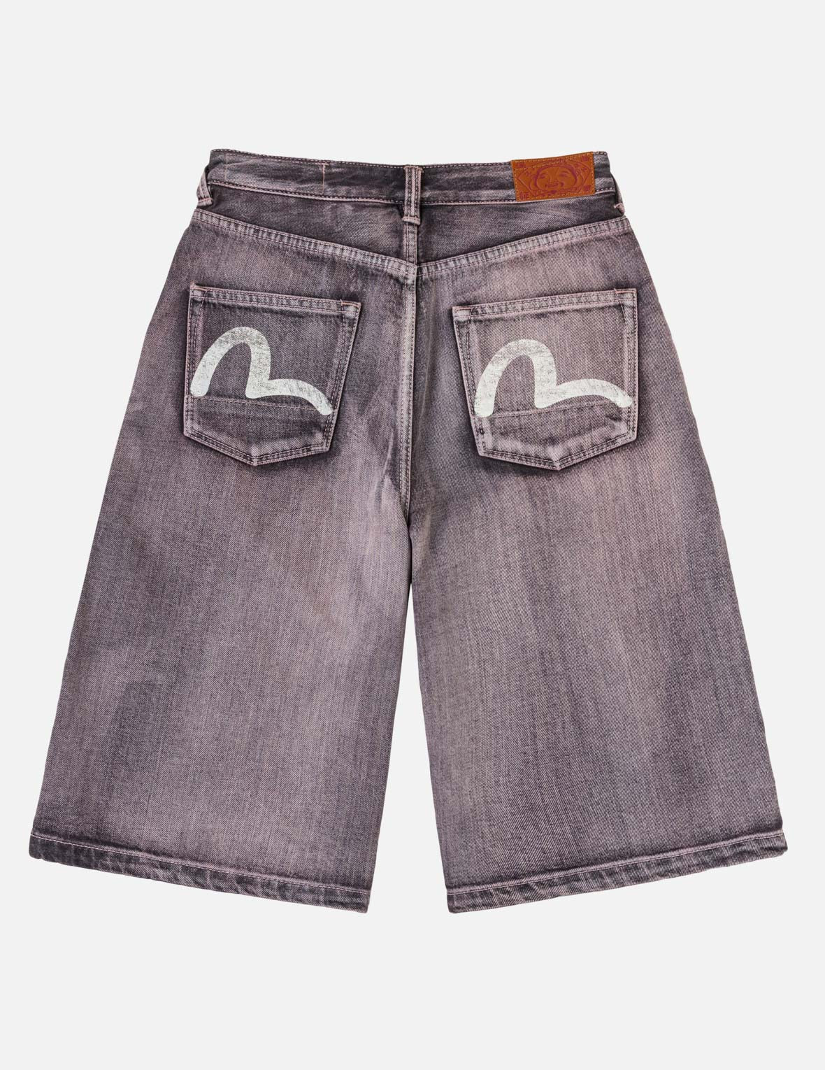 Seagull Print Multi-Pocket Denim Shorts