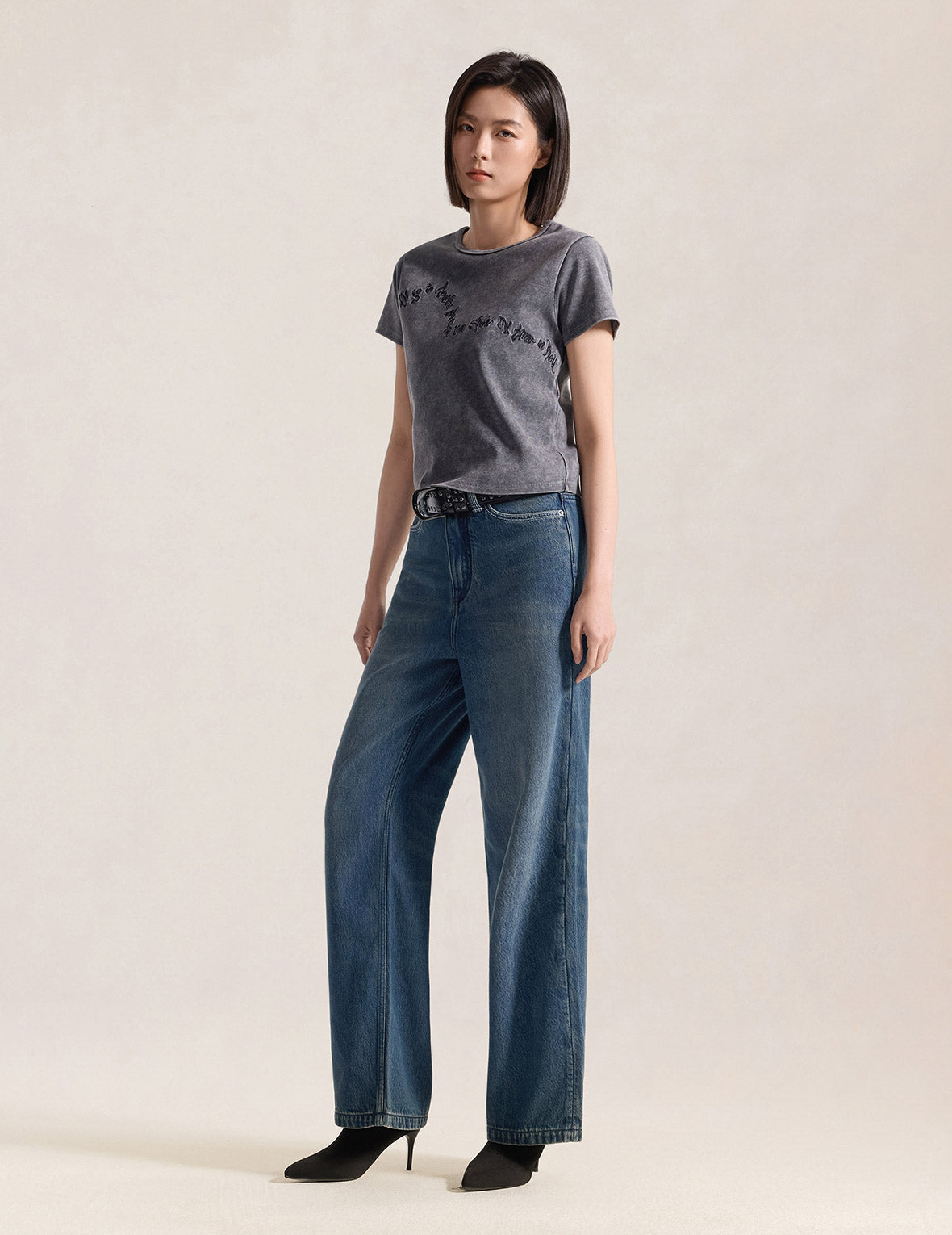 Light Blue Washed Daicock Print Jeans