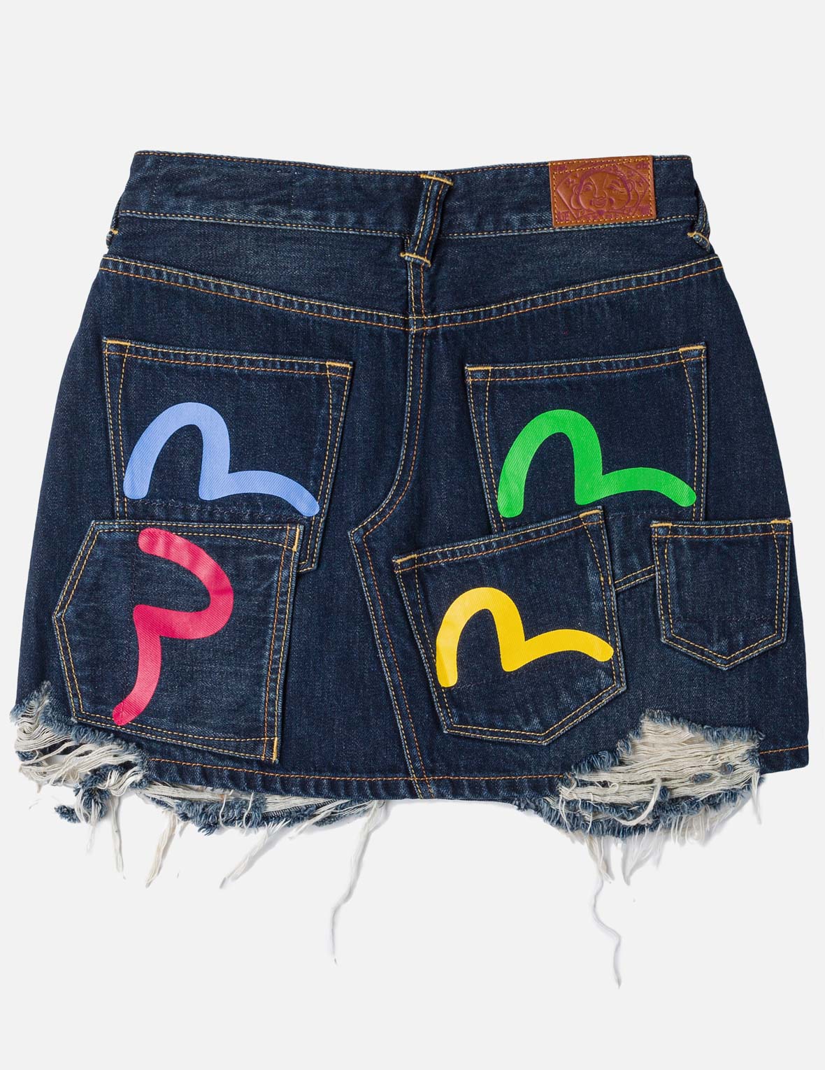 Seagull Print Multi-Pocket Denim Skirt