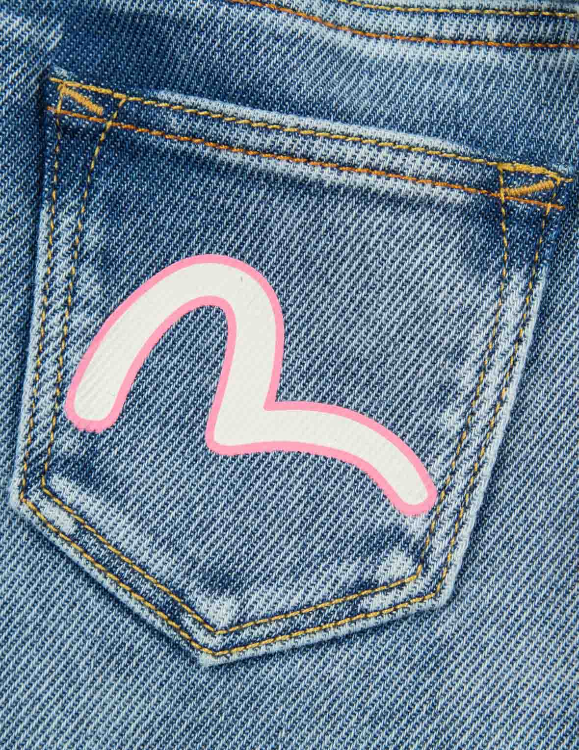 Daruma Embroidery Denim Dungaree Dress