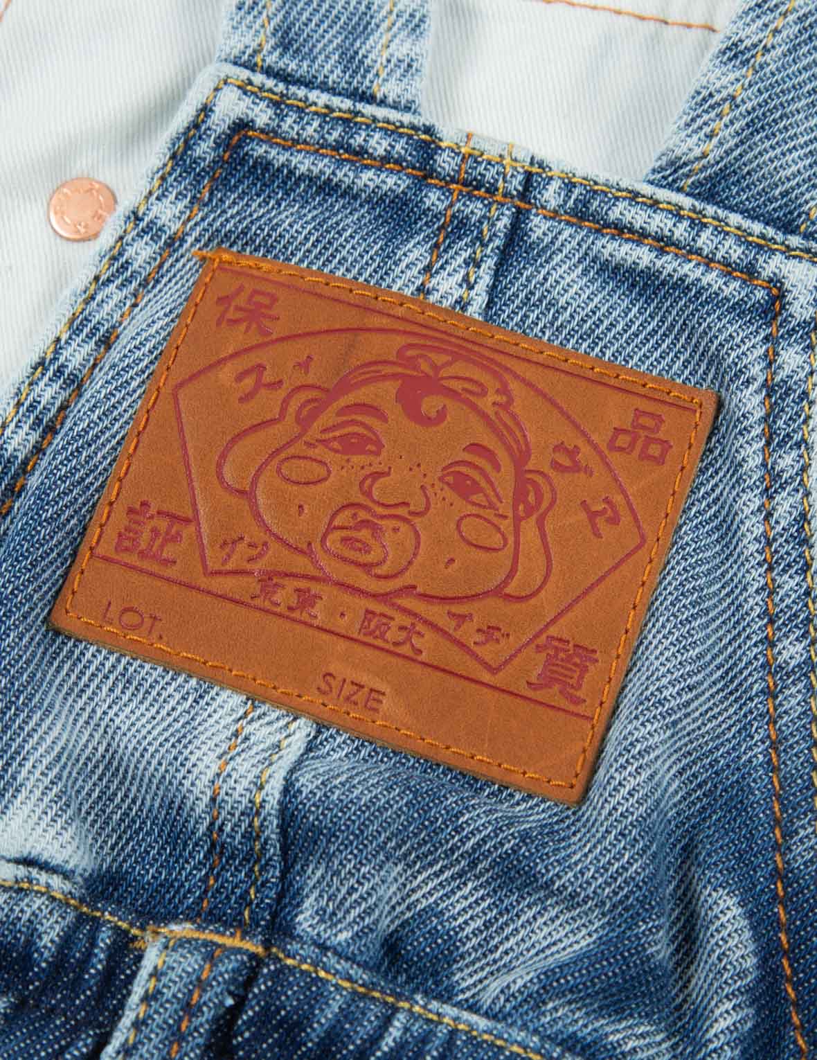 Daruma Embroidery Denim Dungaree Dress