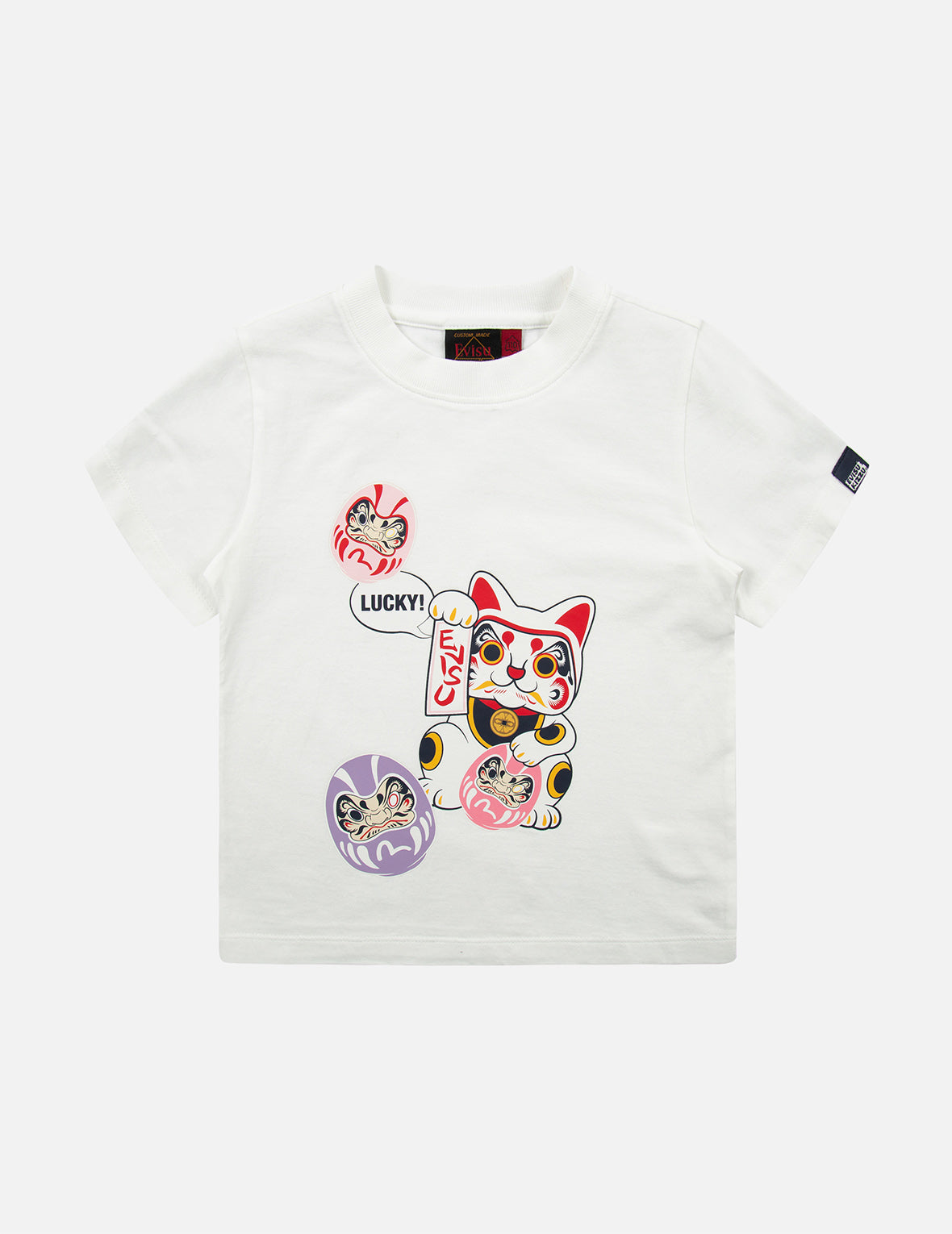 Fortune Cat and Daruma Print T-shirt